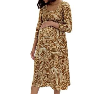 Ingrid and Isabel maternity smocked square neck dress in whimsical wave